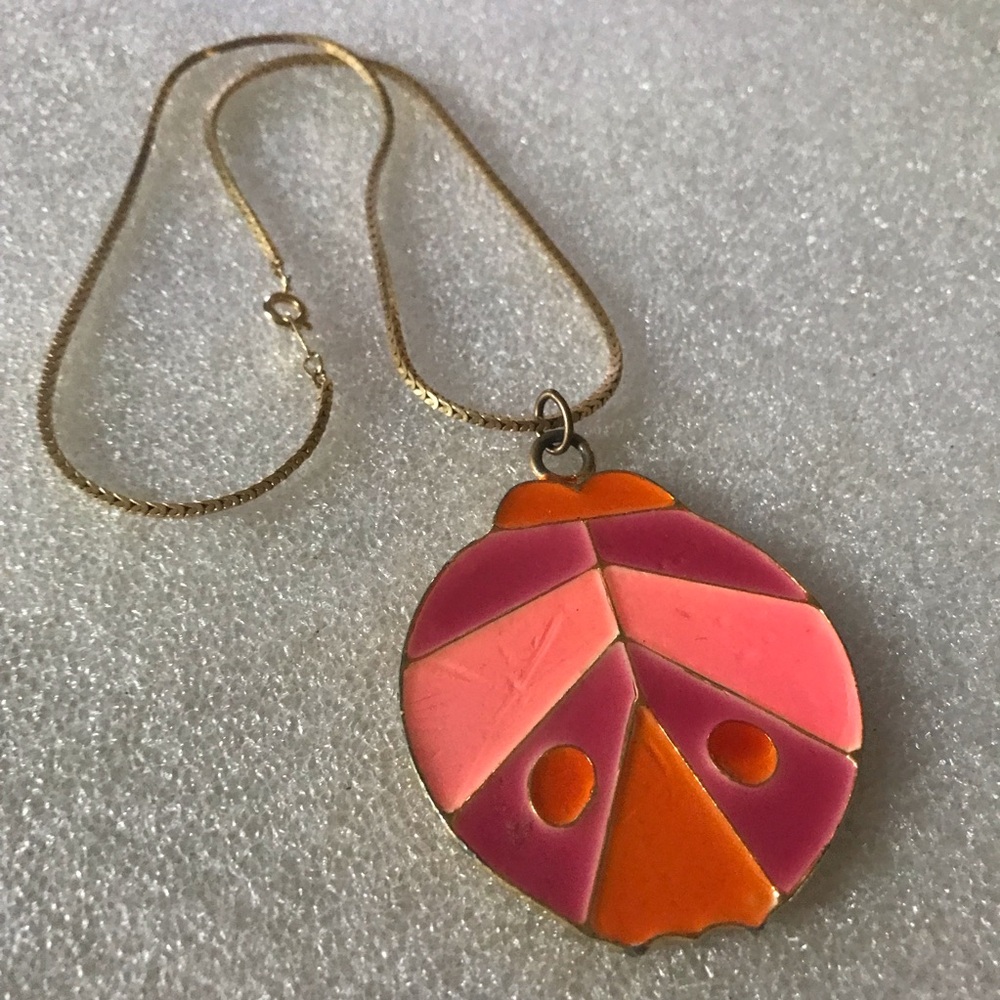 Gold-Tone Pink & Orange Enamel Pendant Necklace - Women's Jewelry
